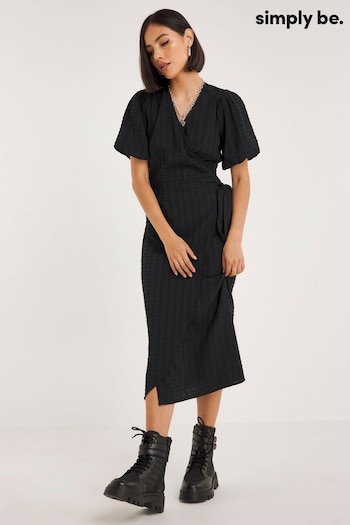 Simply Be Textured Wrap Black Midi Dress (782700) | £36