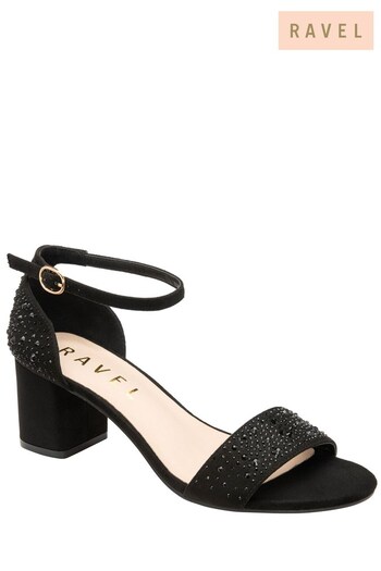 Ravel Black Ankle Strap Block Heel Diamante Sandals sekskantet (783117) | £70