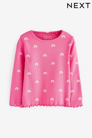 Bright Pink Rainbow T-Shirt Cotton-Rich Long Sleeve Rib T-Shirt (3mths-7yrs) (783178) | £6 - £8