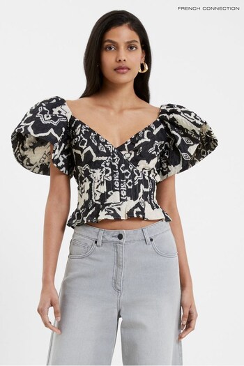 French Connection Deon Candra Jacquard Black Top (783243) | £65