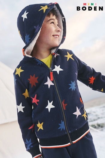 Boden Blue Shaggy-Lined Star Printed Hoodie (783485) | £34 - £39