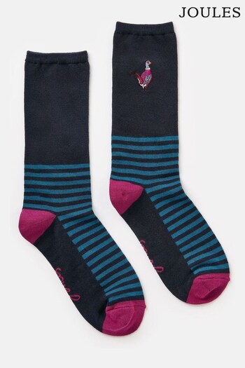 Joules Embroidered Navy/Purple Socks (783714) | £7.95
