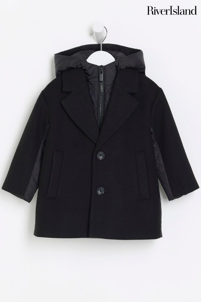 River Island Black Boys Hybrid Wool lack Coat (783994) | £45