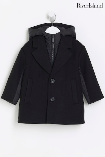 River Island Black Boys Hybrid Wool lack Coat (783994) | £45