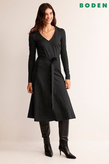 Boden Black Bella Ponte V-Neck Midi Dress (784084) | £98
