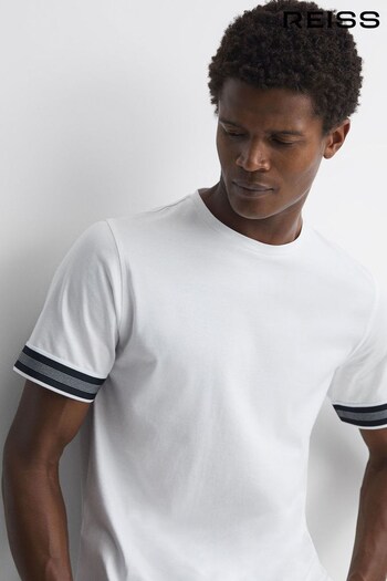 Reiss White Dune Mercerised Cotton Striped T-Shirt (784169) | £58