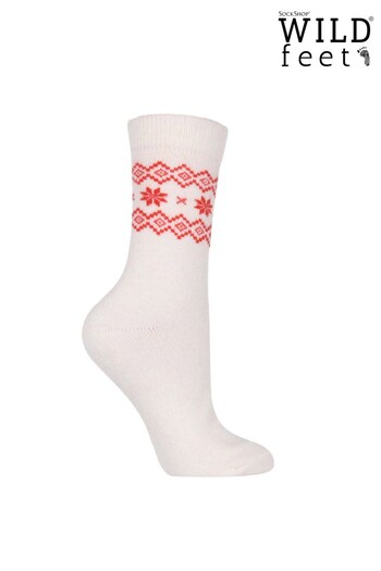Wild Feet White Luxury Fairisle Pattern Cashmere Socks (784246) | £14