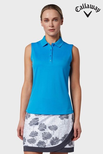 Callaway Apparel Ladies Blue Golf Sleeveless Knit Polo Shirt (784314) | £29