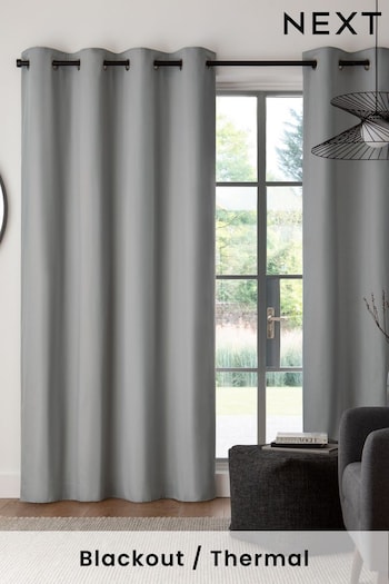 Silver Grey Cotton Blackout/Thermal Eyelet Curtains (784469) | £40 - £105