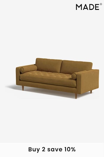 MADE.COM Matt Velvet Ochre Yellow Scott 3 Seater Sofa (784514) | £1,099