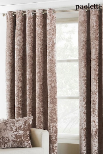 Riva Paoletti Oyster Beige Verona Crushed Velvet Eyelet Curtains (785208) | £44 - £120