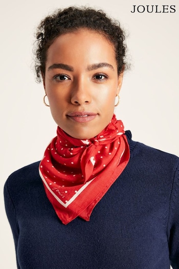 Joules Elsie Red Polka Dot Square Lightweight Neck Scarf (785229) | £14.95