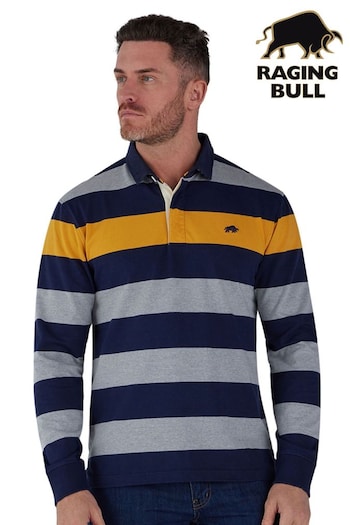 Raging Bull Grey Long Sleeve Irregular Stripe Rugby Shirt (785457) | £69 - £79