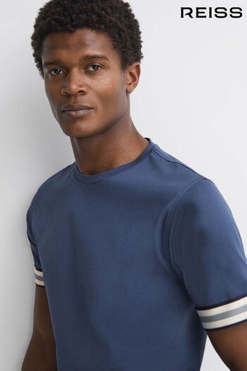 Reiss Blue Night Dune Mercerised Cotton Striped T-Shirt (785760) | £58