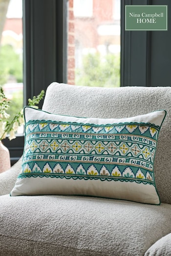 Nina Campbell Teal Blue Obi Embroidered Cushion (785827) | £40