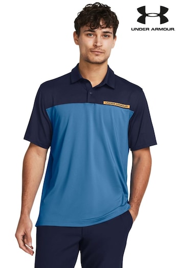 Under Armour Blue/Orange Golf T2G Colour Block Striped Polo Shirt (785873) | £45