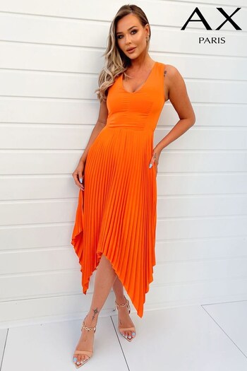 AX Paris Orange V-Neck Pleated Skirt Belted Waist Midi Dress (786047) | £53