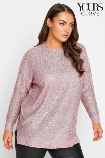 Yours Curve Pink Christmas Sequin Jumper (786894) | £31