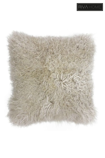 Riva Paoletti Oatmeal Beige Mongolian Sheepskin Polyester Filled Cushion (786962) | £40