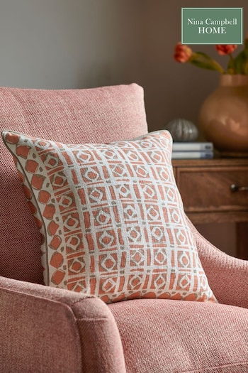 Nina Campbell Coral Pink Batik Check Cushion (787466) | £32