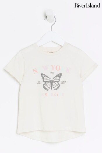 River Island Cream Ecru Butterfly Girls T-Shirt (787482) | £7