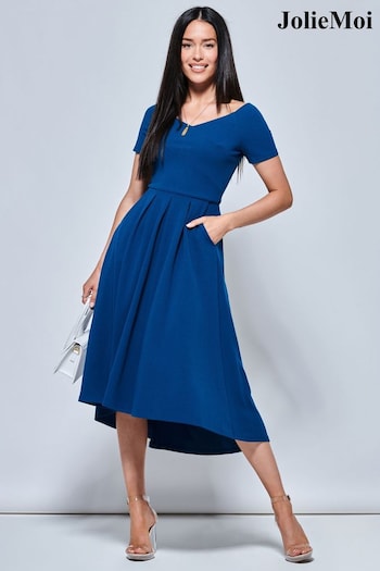 Jolie Moi Blue Off Shoulder Dip Hem Dress (787596) | £65