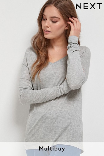 Grey Marl Slouch V-Neck Long Sleeve T-Shirt (787791) | £10