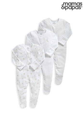 Mamas & Papas White Under The Stars Sleepsuits 3 Pack (787830) | £19