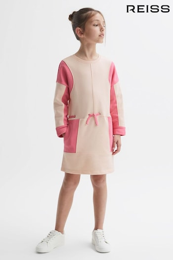 Reiss Pink Storm Senior Colourblock Cotton Drawstring Dress (788119) | £60