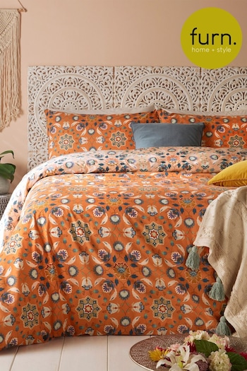 furn. Orange Ochre Yellow Folk Flora Floral Reversible Duvet Cover and Pillowcase Set (788322) | £16 - £34