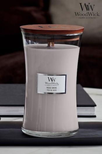 Woodwick Grey Large Hourglass Scented Candle with Crackle Wick Smoke (788455) | £33