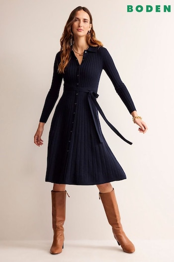Boden Blue Rachel Knitted Shirt Dress (788520) | £130