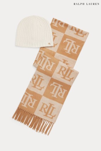 Lauren Ralph Lauren Logo Wrap Scarf And Rib Knit Beanie Set (789053) | £119
