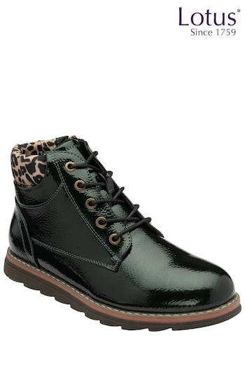 Lotus Green Patent Lace-Up Ankle Boots (789138) | £65