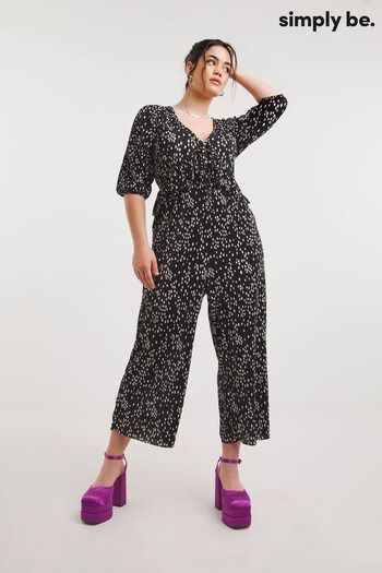 Simply Be Black Spot plisse Culotte Jumpsuit (789549) | £36