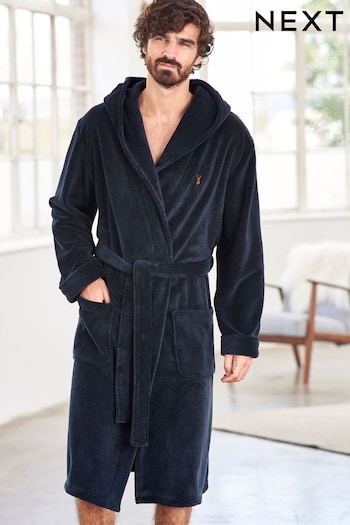 Navy Blue Supersoft Hooded Dressing Gown (789726) | £34