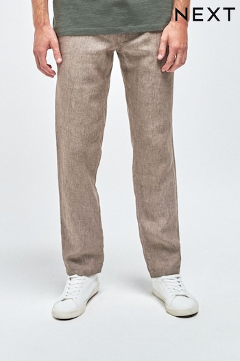 Stone Brown 100% Linen Beaded Trousers (790081) | £38