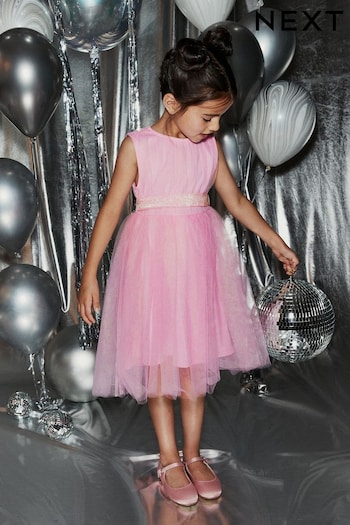 Pale Pink Mesh Tie Back Party Dress (3-16yrs) (790139) | £25 - £31