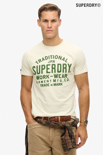 Superdry Cream 100% Cotton Machined Goods Workwear T-Shirt (790361) | £30