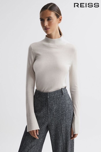 Reiss Stone Kylie Merino Wool Fitted Funnel Neck Top (790478) | £88