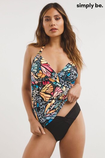 Simply Be Butterfly Print Magisculpt Twist Front Black Tankini Set (790631) | £44