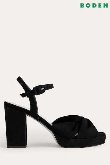 Boden Black Twist-Front Heeled Platforms Sandals (790632) | £130