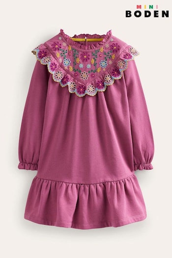 Boden Purple Broderie Yoke Sweatshirt Dress (790849) | £34 - £39