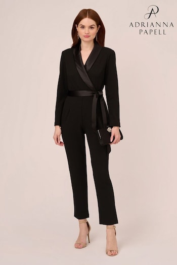 Adrianna Papell Black Crepe Tuxedo Jumpsuit (791061) | £159