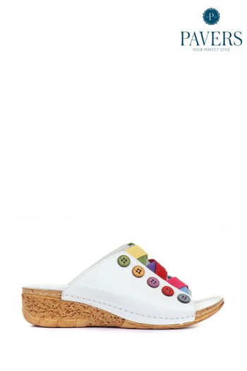 Pavers Leather Mule Wedge White Sandals 3BK (791074) | £43