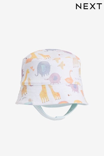 White Reversible Noahs Ark Print leopard Bucket Hat (0mths-2yrs) (791298) | £7