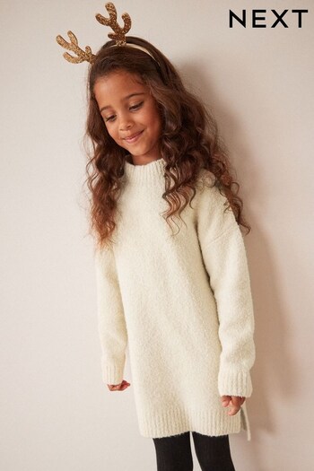 Ecru Cream Marl Bouclé Knitted Jumper Dress (3-16yrs) (791358) | £20 - £25