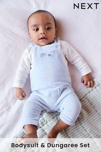 Blue Elephant Velour circumference Dungarees And Bodysuit Set (0mths-2yrs) (791405) | £18 - £20