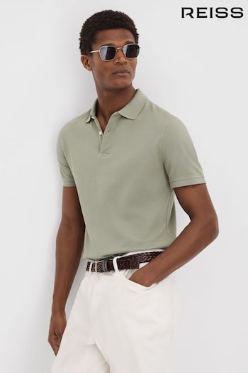 Reiss Dark Sage Puro Garment Dyed Cotton Polo Shirt (791688) | £78