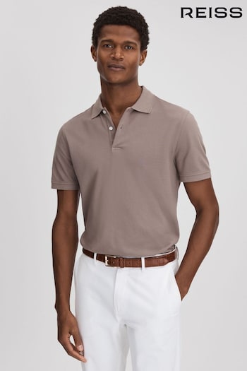 Reiss Dark Taupe Puro Garment Dyed Cotton Polo med Shirt (791758) | £78